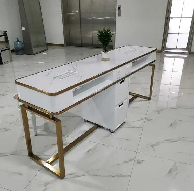 New luxury manicure worktable table two person imitation marble worktable stainless steel manicure table