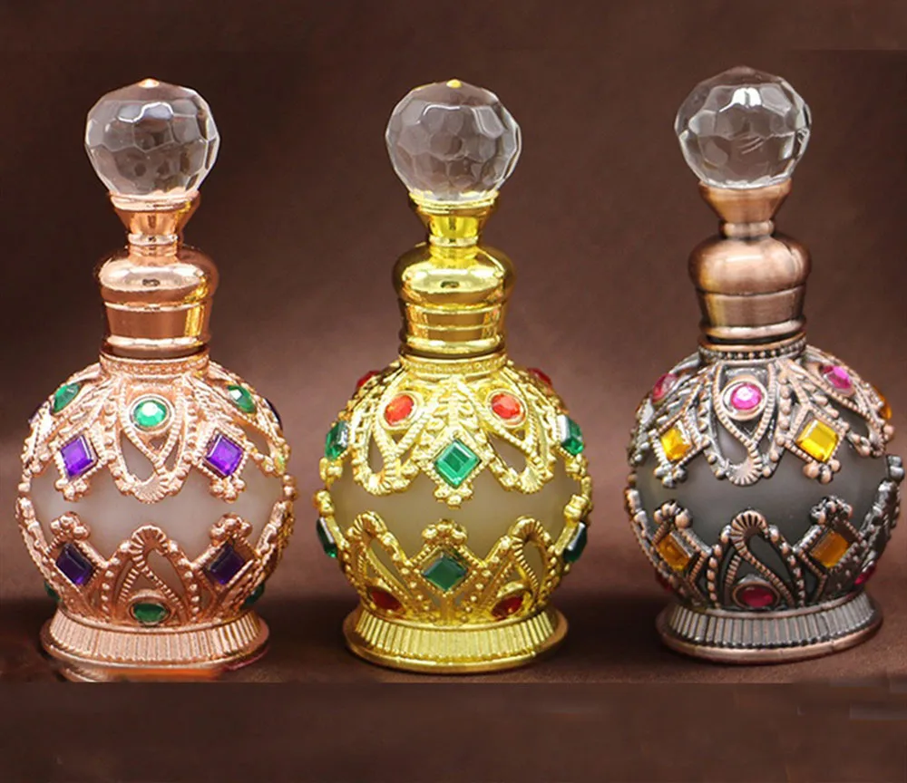 

15ml Vintage Metal Perfume Bottle Arab Style Essential Oils Dropper Bottle Container Middle East Weeding Decoration Gift Hot