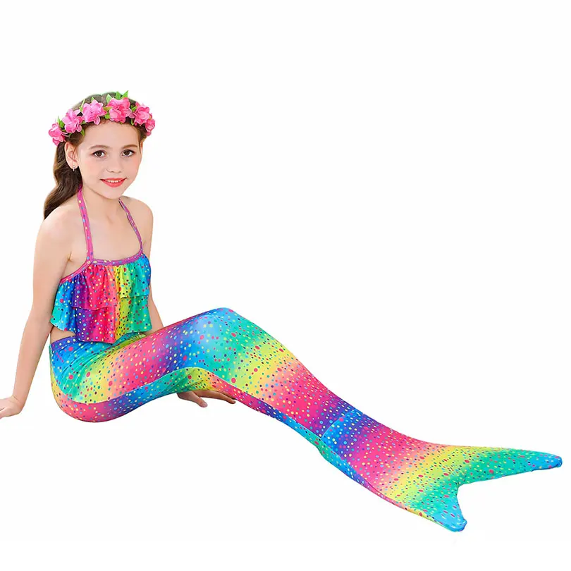 Детский женский купальный костюм русалки, костюм для плавания с хвостом и моноластами или без моноласт