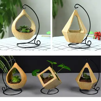 

Flower Pot Geometric Plant Hanging Basket Succulents Vase Retro Outdoor Hanger Frame