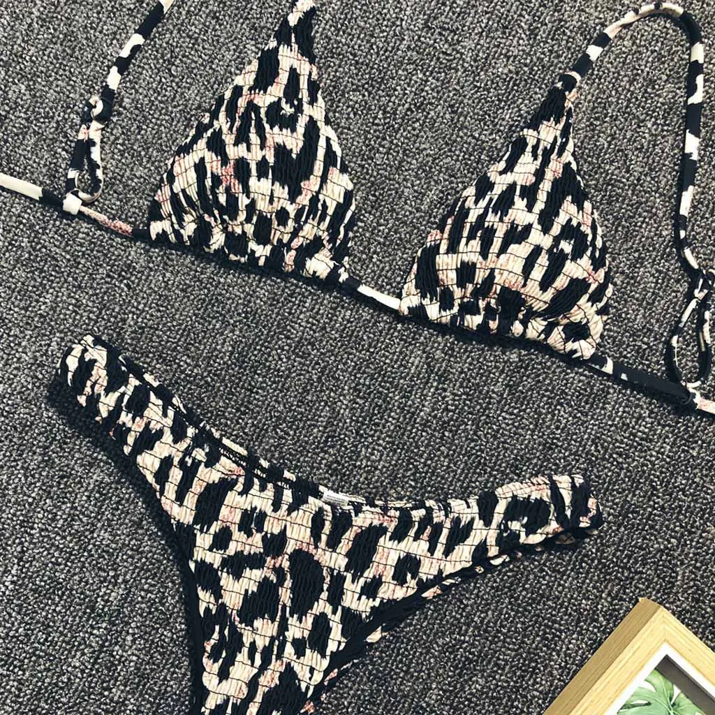 JAYCOSIN sexy women swimwear leopard print pleated split beachwear bikini sling simple fashion black swimwear summer trend L 