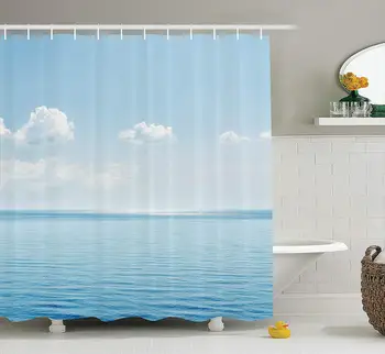

Custom Shower Curtain Ocean Blue Sky White Clouds for Home Bathroom Decorative Bath Curtains with Hooks