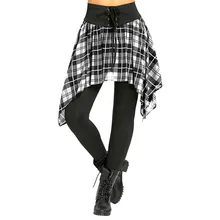 Высокая талия XL размера плюс женские леггинсы пикантная юбка средней длины уличная длинная клетчатая юбка брюки фитнес Леггинсы пуш-ап осень
