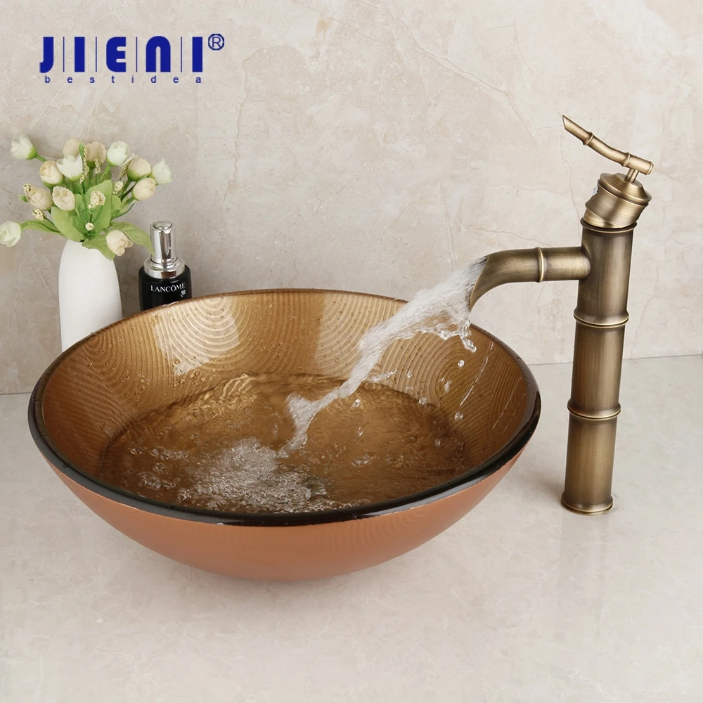 JIENI раковина из коричневого стекла для ванной комнаты ручная краска цвета