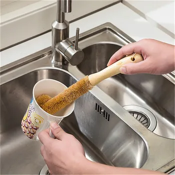 

Non-Stick Skillet Oil Brush Coconut Palm Cup Brush Long Handle Bottle Brush Glass Decontamination Cleaning Brush For Kitchen