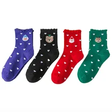 Носки в рождественском стиле для женщин; повседневные хлопковые короткие носки с милым рисунком в виде Санта Клауса, медведя, снеговика; женские носки