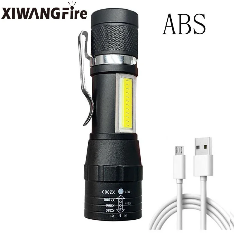 T6 LED pocket flashlight strong light zoom 3modes USB rechargeable aluminum alloy portable flashlight waterproof with hook clip