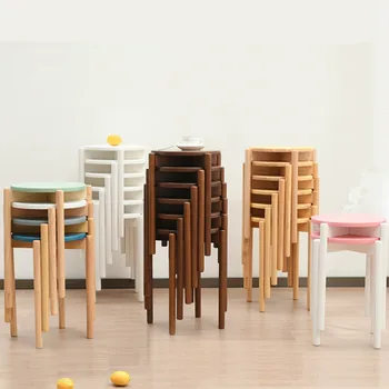 

Solid wood household stools Adult simple wooden stools living room dining room fashion creative dining chair sitting stool