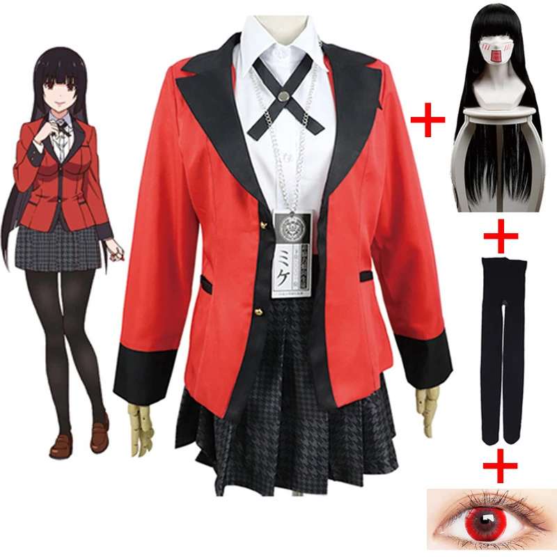 Anime Kakegurui Jabami Yumeko Full Set Cosplay Costumes Includes Wig Socks Cosmetic Contact Shoes Yomoduki Runa Clothes |