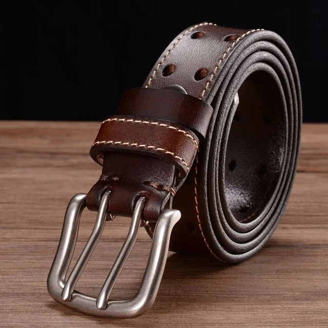 Cinturones de cuero para hombres, cinturón clásico de doble fila con  agujeros, cinturón Universal ahuecado, cinturón de cuero para Jeans,  cinturón de doble punta para hombres, nuevo - AliExpress