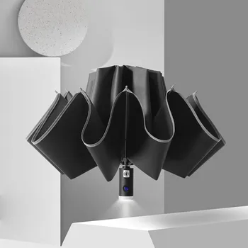 

Automatic Umbrella Automatic Luxury Windproof Reverse Folding Business With Reflective Strips Rain Parasol Umbrella Outdoor #45