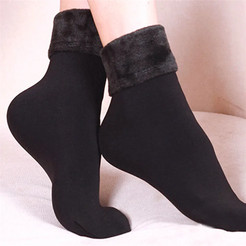

1 Pair Women Winter Warm Thicken Thermal Soft Casual Solid Color Socks Wool Cashmere Home Snow Boots Velvet Floor Socks