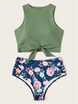 

2020 New Sexy High Neck Bathing Suit Women High Waist Swimming Suit Push Up Bikinis Plus Size Swimwear Women Brazilian Biquini