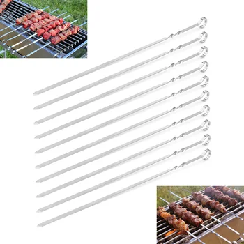 

50pcs Stainless Steel Barbecue Skewers Bbq Needle Stick Grilling Kebab Flat Skewers BBQ Needle For Outdoor Camping BBQ Utensil