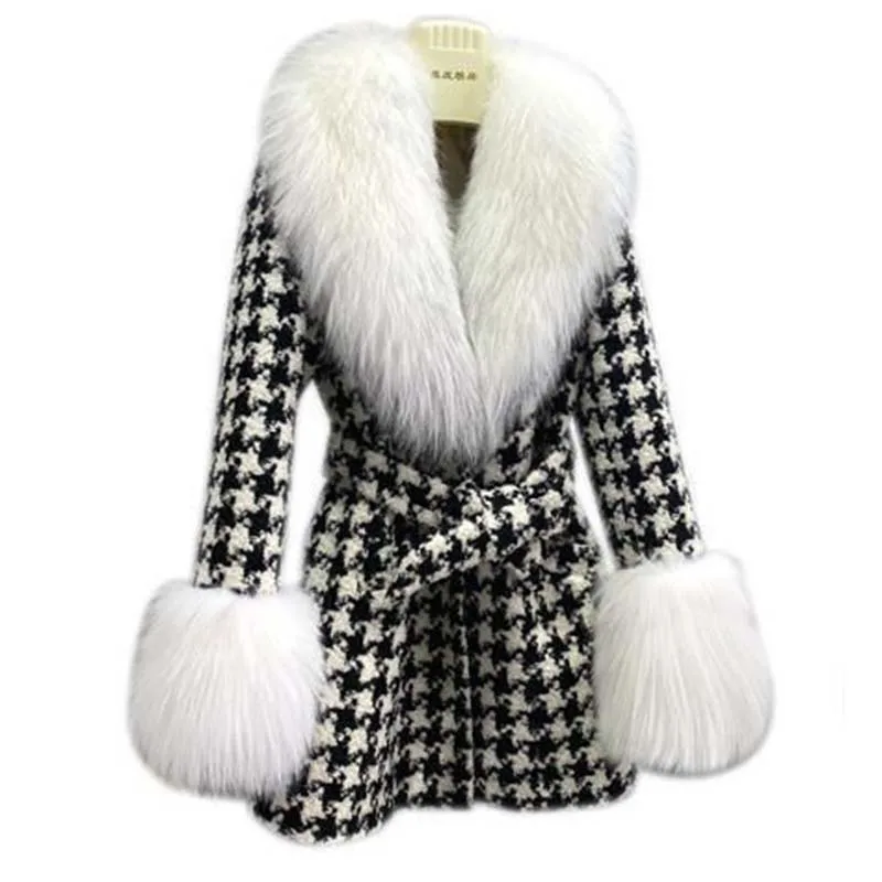 

Parker Female Coat Casual Fox fur collar Women Woolen Jacket Winter Temperament Fashion High-Quality Women Woolen Jacket NBH587