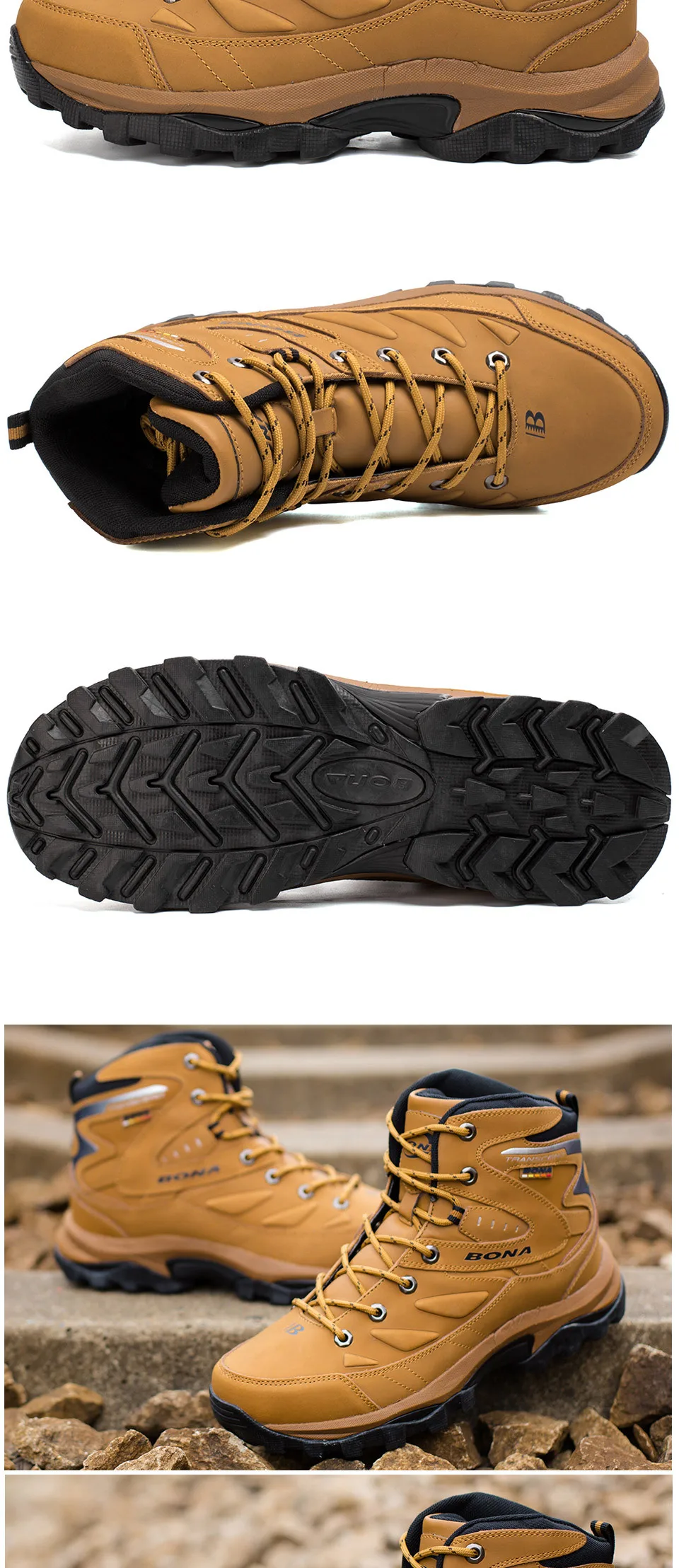 BONA/Мужская обувь с высоким берцем; сезон осень-зима; походная обувь из кожи и плюша; уличная спортивная обувь для ходьбы; обувь для альпинизма; Мужские Теплые ботильоны