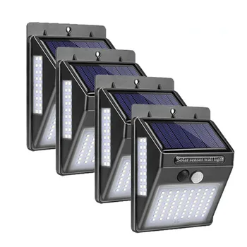 

30/37/40/100 LEDs Solar Light PIR Motion Sensor 4pcs Solar Power Lamp Three-Side Outdoor Waterproof Garden Path Decor Wall Light