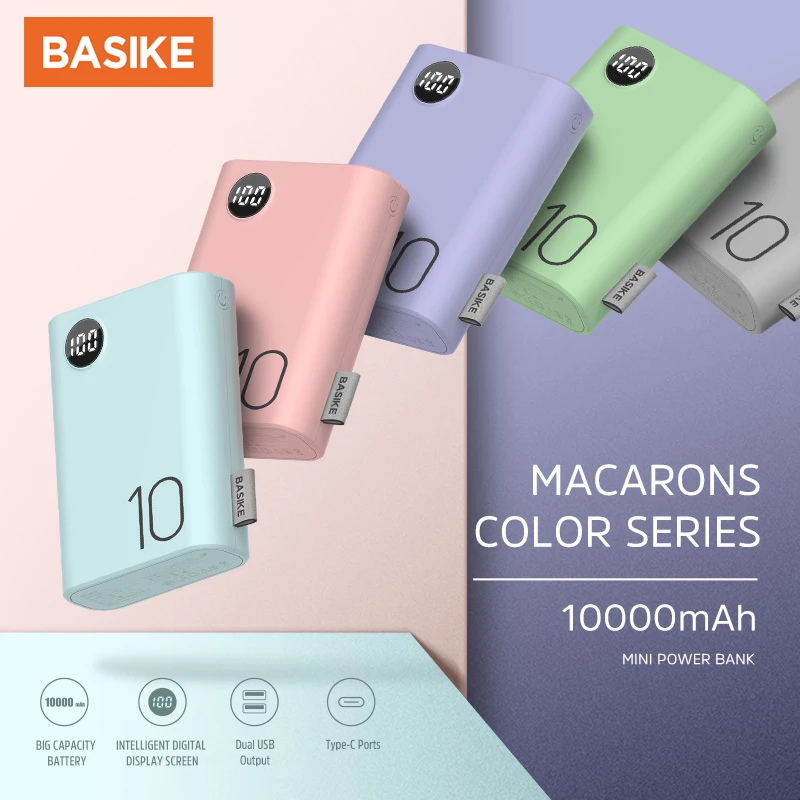 BASIKE Mini Power Bank Dual USB LED 10000 mAh Cell Phone Powerbank Portable Charger Fast Charging Android For iPhone Xiaomi powerbank for phone