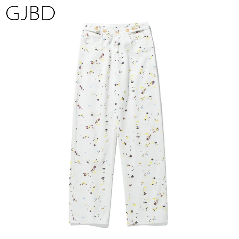 Pantalones vaqueros blancos de cintura alta para mujer, pantalón largo holgado Vintage con estampado de grafiti Y2k Harajuku, versátil, 2021