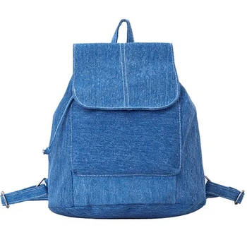 

Blue Canvas Backpack Simple Style Women Backpacks Shoulder School Bag for Teenage Girl Female Pure Color Drawstring Rucksack