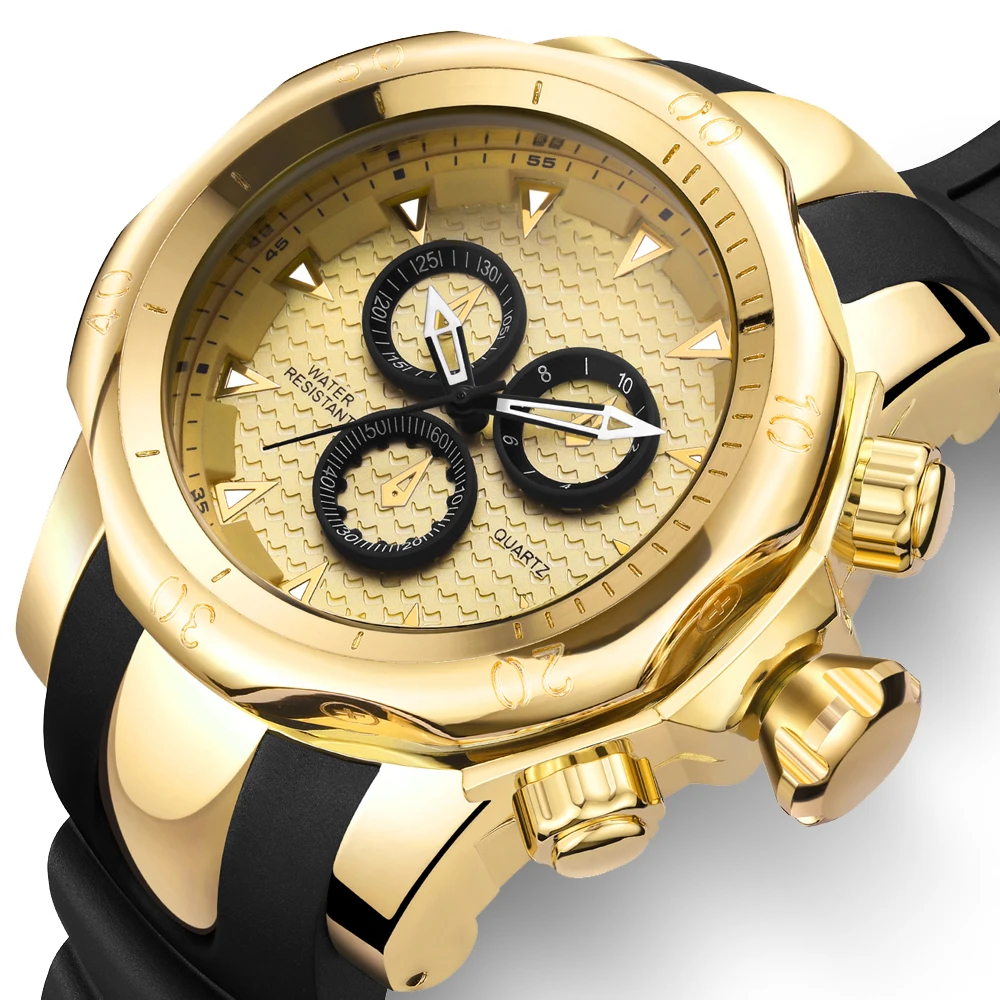 

Gold Watch Men Big Dial 3D Rotating Mens Watches Top Brand Luxury Silicone Strap Climbing Sport Gift for Men Relogio Masculino