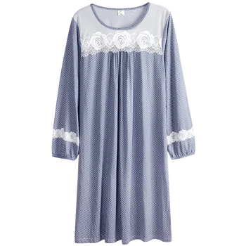 

Nightgown Cotton Women's Night Dress 2020 Spring New Long Sleeve Polka Dot Lace Applique Home Gowns Sleep shirt 3xl Sleepwear