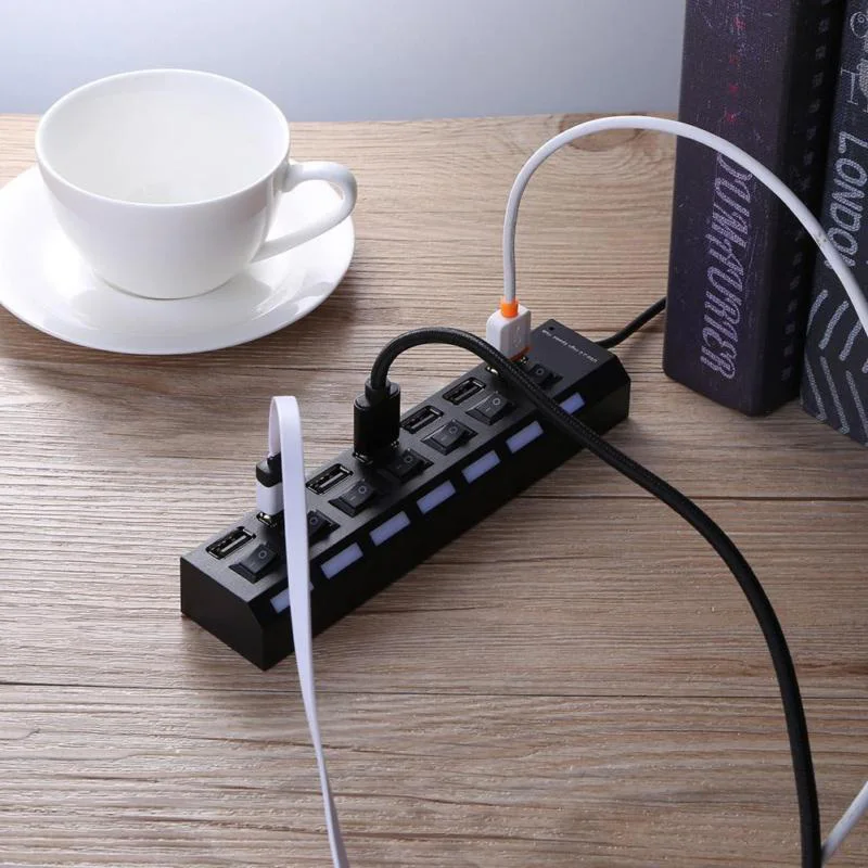 7 Ports Hub USB 3.0 Adapter Splitter Socket High Speed with Switch fr Computer