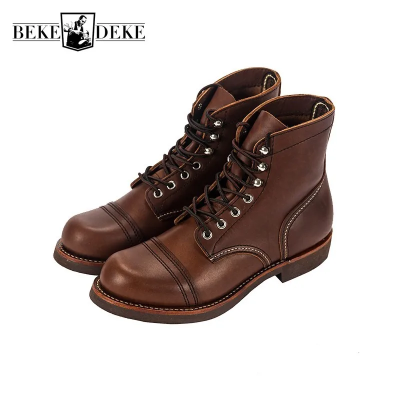 Botas Vintage de cuero genuino para hombre, botines cálidos de alta calidad  con cordones y punta redonda, a la moda, para invierno|Botas de  motocicleta| - AliExpress