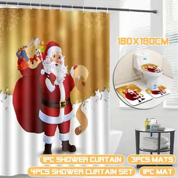 

Christmas Printed Bathroom Shower Curtain Snowman Santa Claus Elk Waterproof Polyester Fabric Bath Curtains Home Decoration