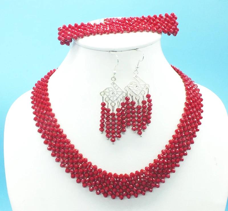 Classic red crystal, bridal necklace set, necklace, bracelet. Earrings. Necklace buckle adjustable 18"