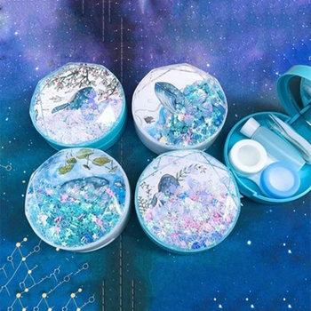 

New Fashion Cute Portable Diamond Quicksand Fairy Tale Beluga Pattern Contact Lens Companion Box Beauty Box