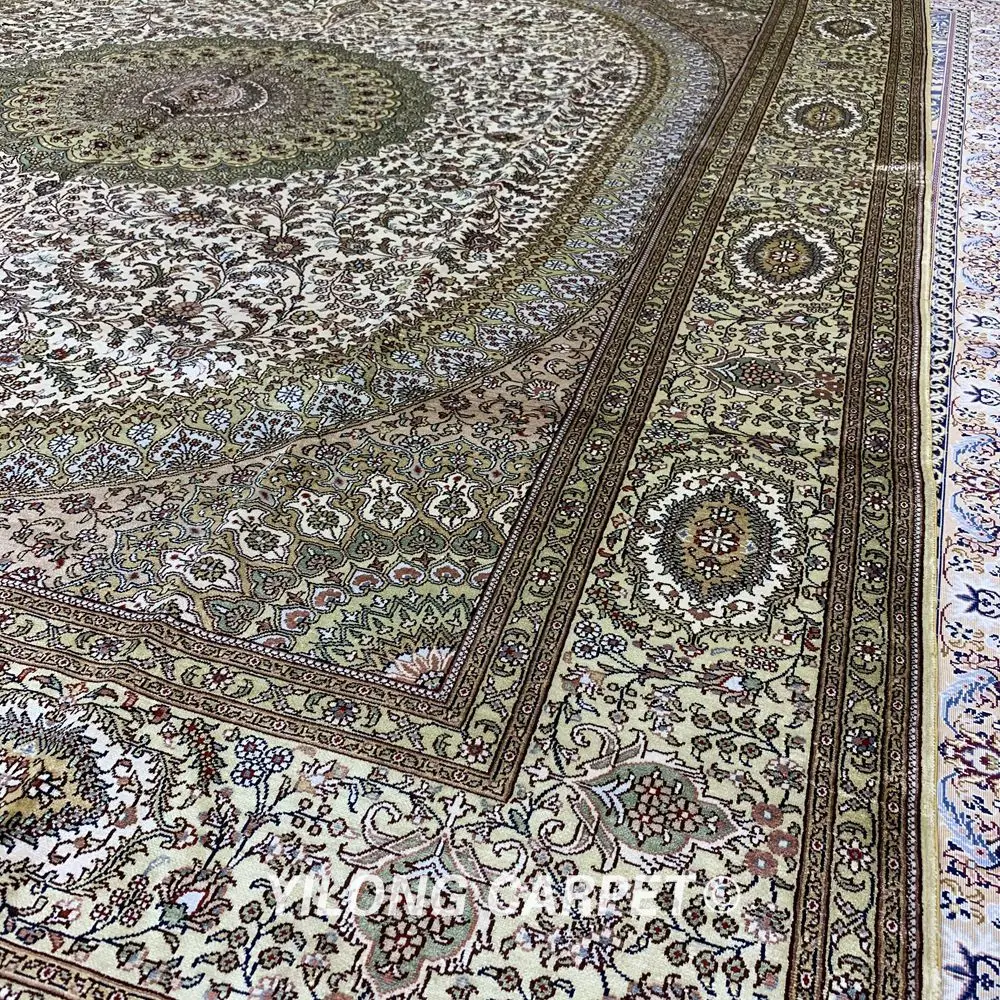 YILONG 8'x10' ручной работы современный стиль шелковый ковер Бежевый Гостиная шелковые персидские ковры(YXR375A
