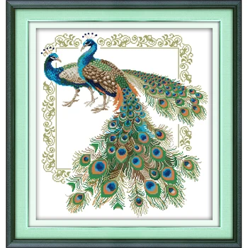 

Everlasting Love Lucky Peacocks Chinese Cross Stitch Kits Stamped Printed Product 11 14CT DIY New Year Gift Decorations For Home