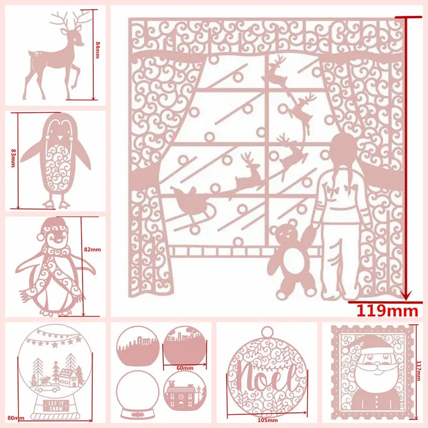 

Christmas Girl Penguin Noel Santa Deer Crystal Ball Metal Cutting Dies Scrapbook Craft Card Decorate Embossing Paper New Stencil