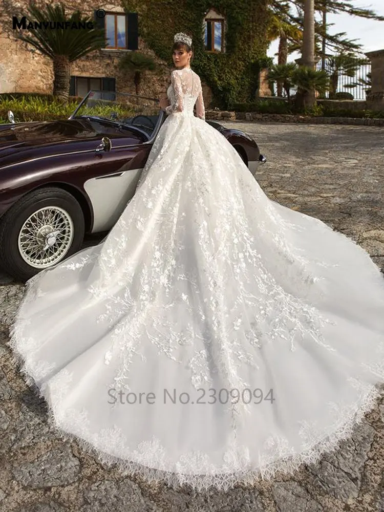 MANYUNFANG свадебное платье с высоким воротом и длинным рукавом vestidos de novia, кружевное платье для свадьбы, горячая Распродажа abendkleider, платье невесты