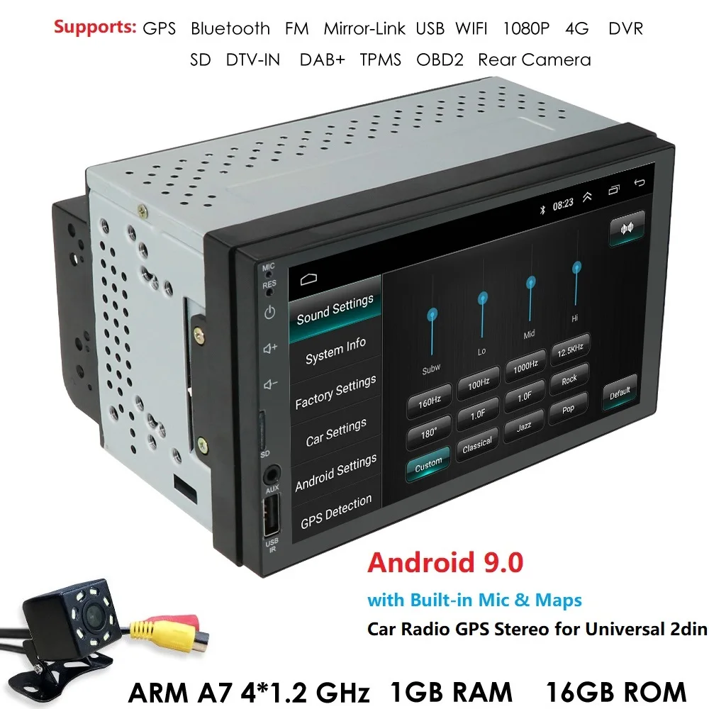 

AU US DE Stock Android 9.0 7"2 Din Car Stereo GPS Player In Dash Bluetooth DTV OBD DAB WiFi SD USB SWC Radio+Rear Camera Map Mic