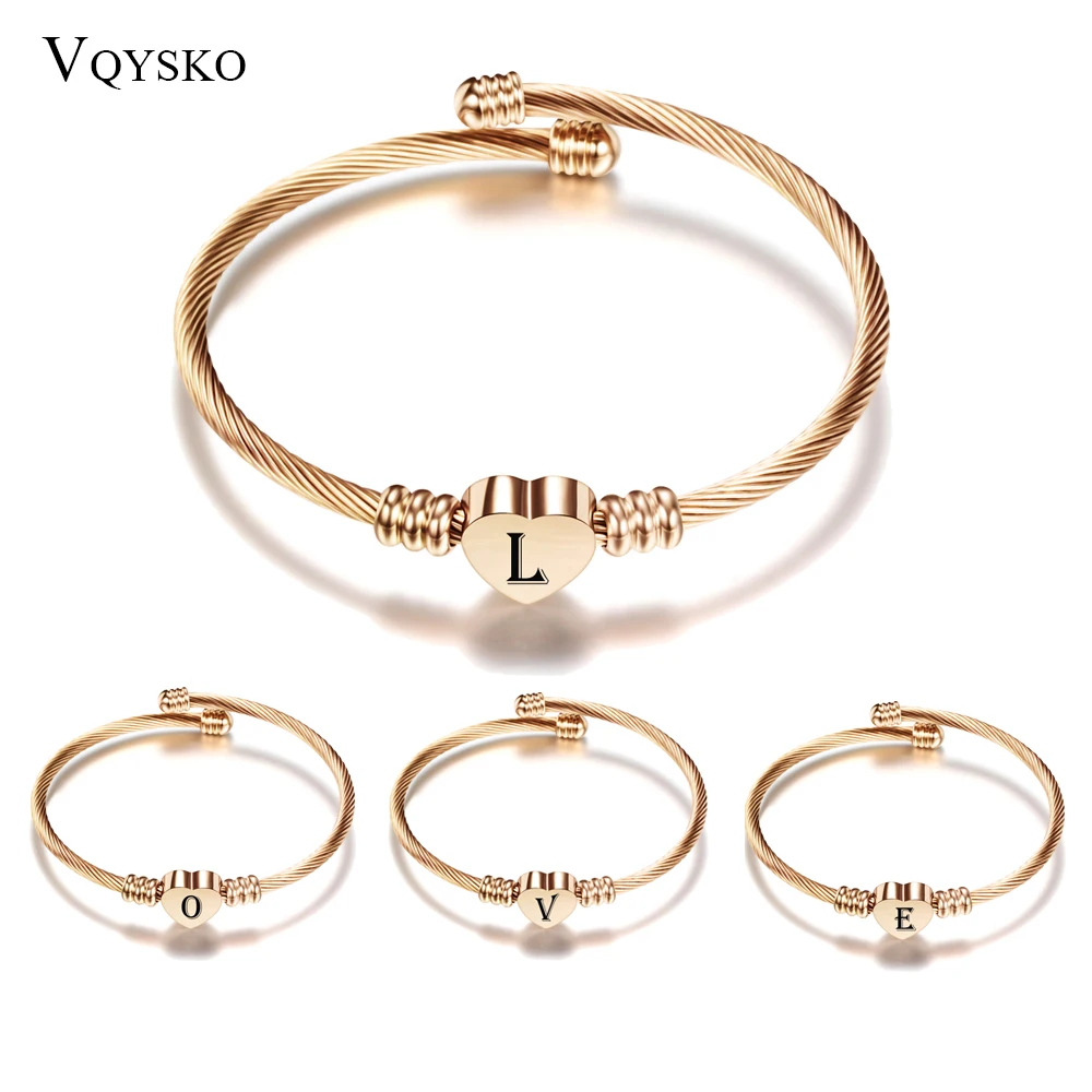 Bracelet Jewelry Name Stainless-Steel 26-Letter Women Heart Alphabet A-Z Dainty Initial