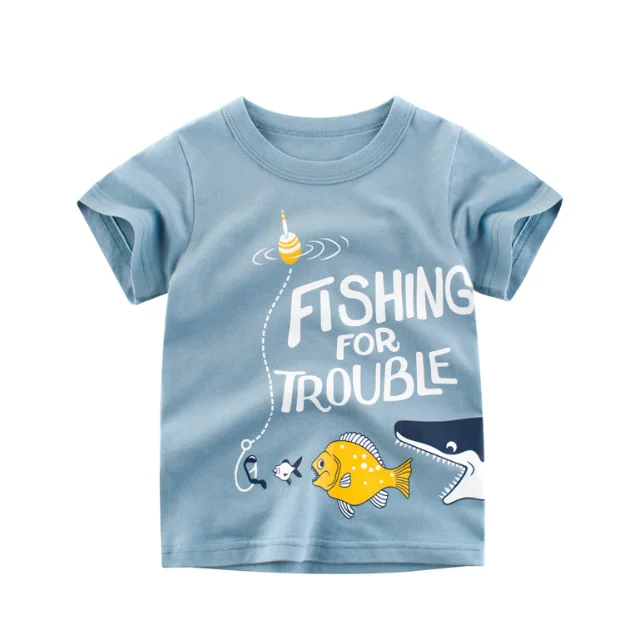 

Kids Boy Cartoon Print T-shirt Toddler Boys Cute Fishing Pattern Letter Short Sleeve T-shirt Top Fashion Hot Sale 2020
