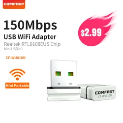 Comfast adaptador de wi fi com dongle windows xp, 8, 10, 150mbps, sem fio, wi fi, placa de rede, entrada usb