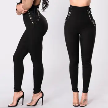 

New Sexy High Waist Women Bandage Pants Legging Lace Up Wide Waist Fitness Ladies Slim Pencil Pants