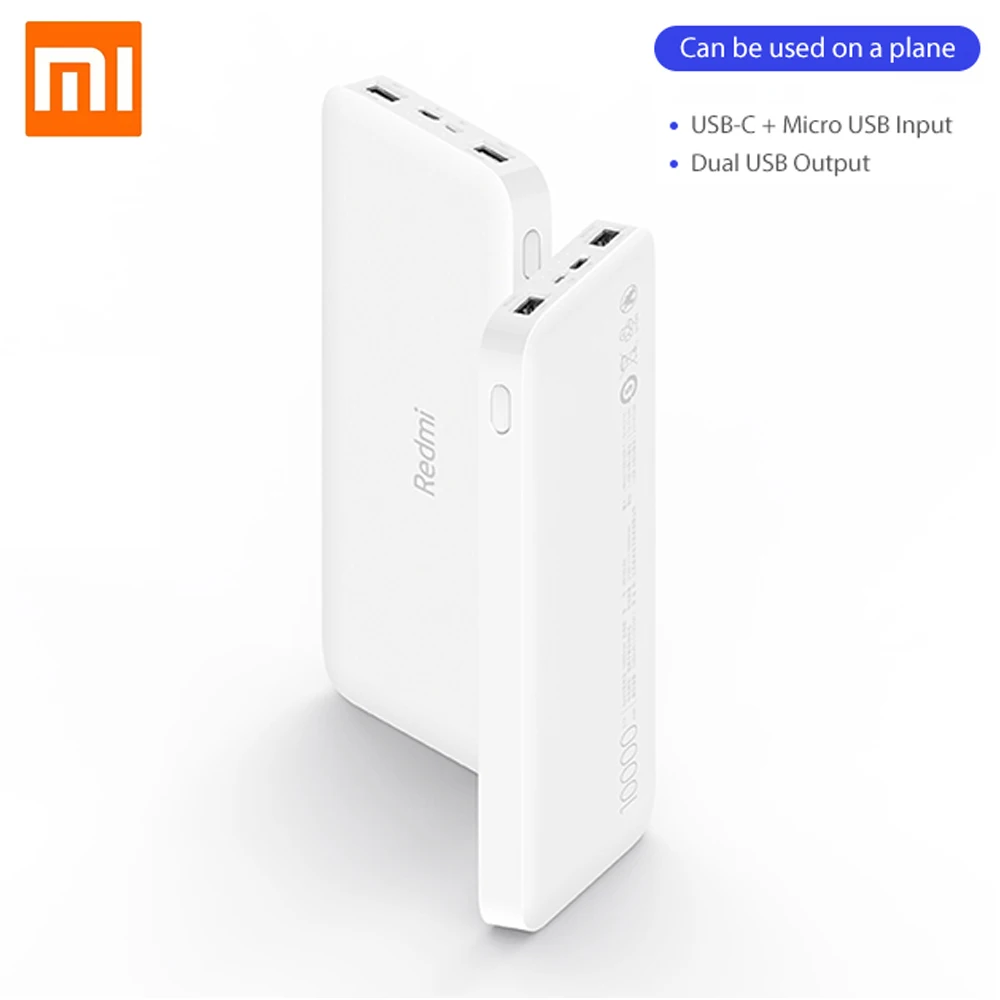 

2019 Original Xiaomi Redmi 10000mAh Power Bank Dual Inputs/Outputs 18W Quick Charge 5.1V /2.4A Fast Charging Powerbank for Phone