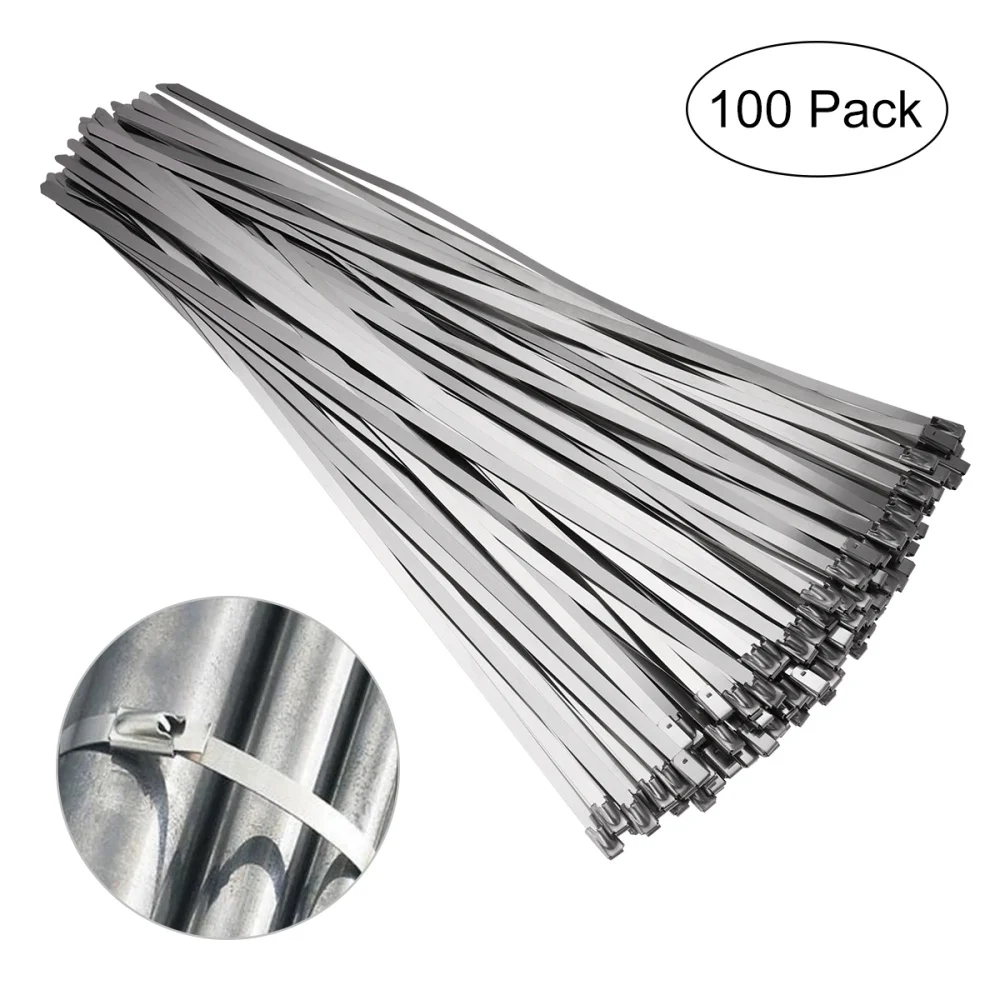 

BESTOMZ 100pcs 4.6mm*300mm Stainless Steel Anti-rust Cable Ties Zip Ties Cable Wrap Usable Practical Cable Ties
