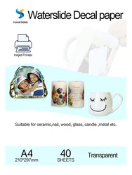 (40pcs/lot) Inkjet Water Slide Decal Paper A4 Size Transparent Transfer Paper Clear Color Waterslide Decal Paper For Mug Nail