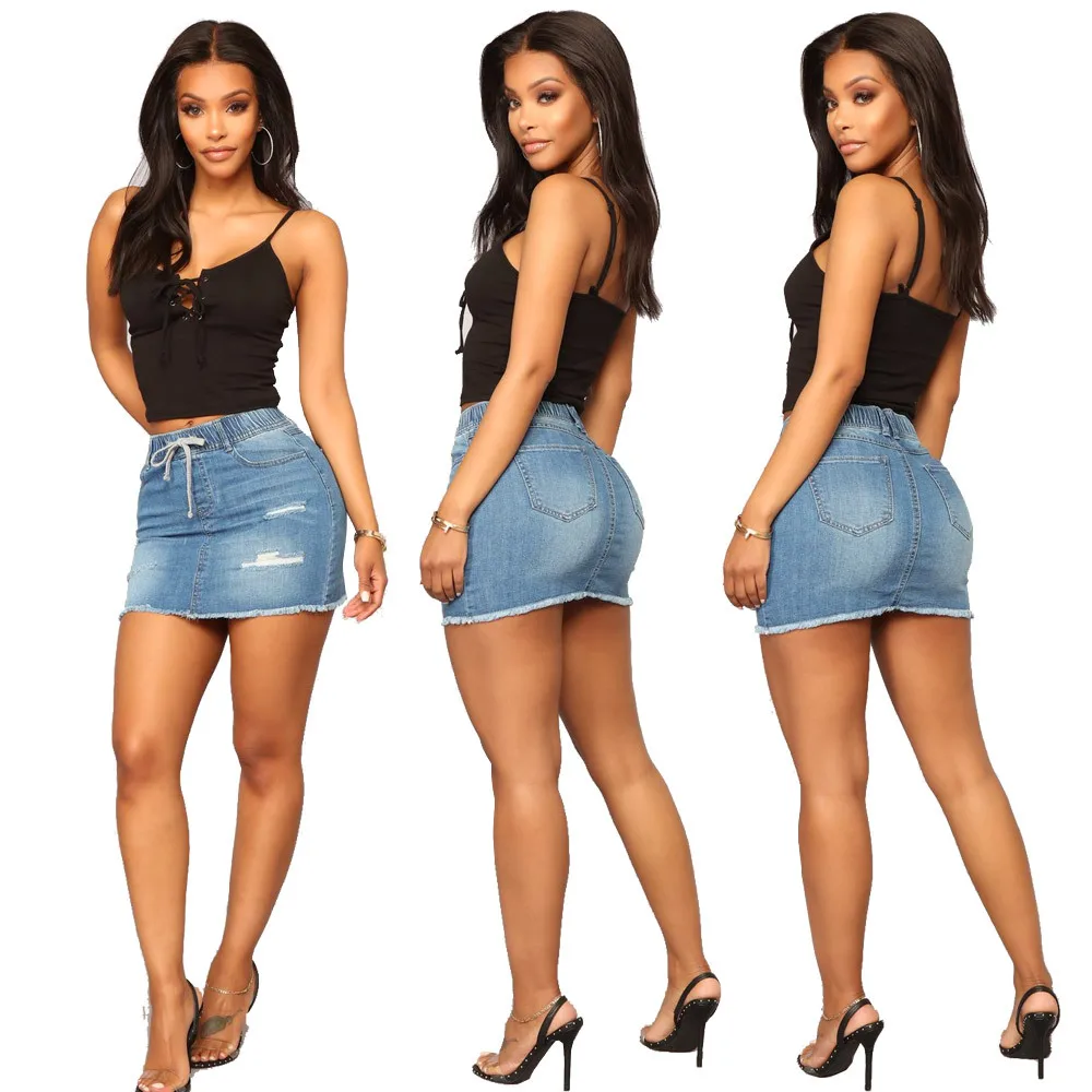 

Net Red Explosion Ripped Skinny Denim Package Hip Skirt