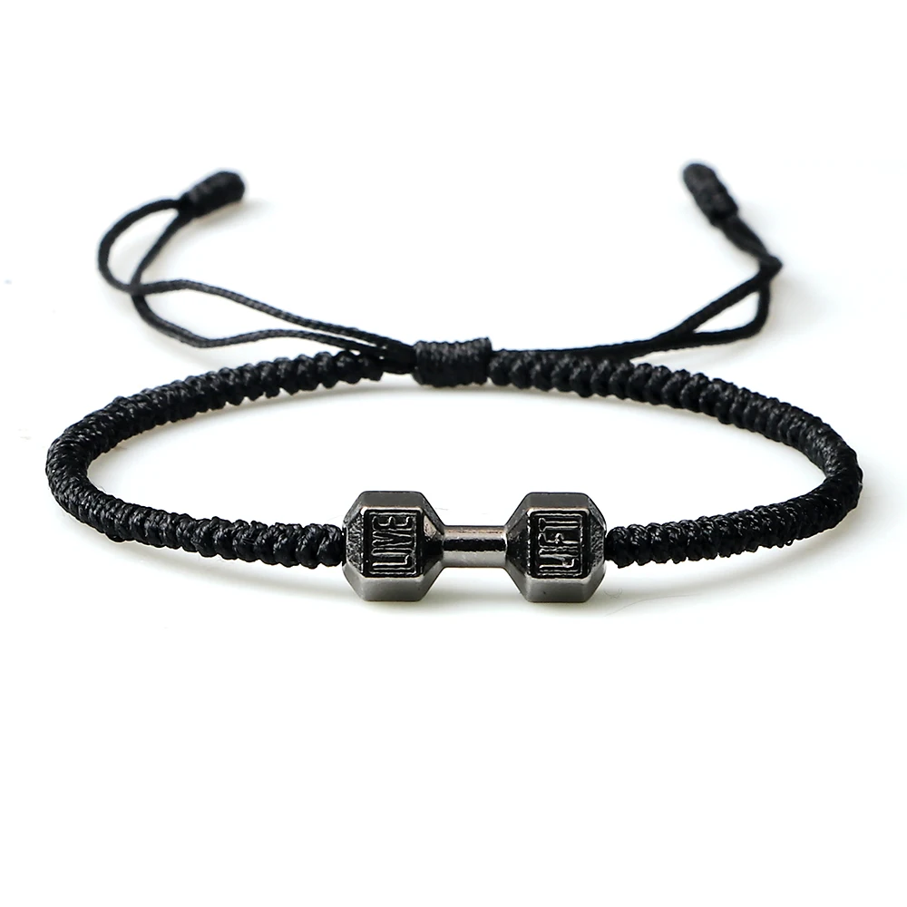 Charm Dumbbell Strand Bracelets | Handmade Braid Knot Adjustable Bracelets | Barbell Fitness Energy Jewelry | Couple Gifts