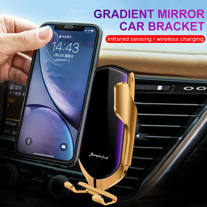 R1 Automatic Clamping 10W Wireless Charger Car Holder Smart Infrared Sensor Qi GPS Air Vent Mount M - 4000067269982