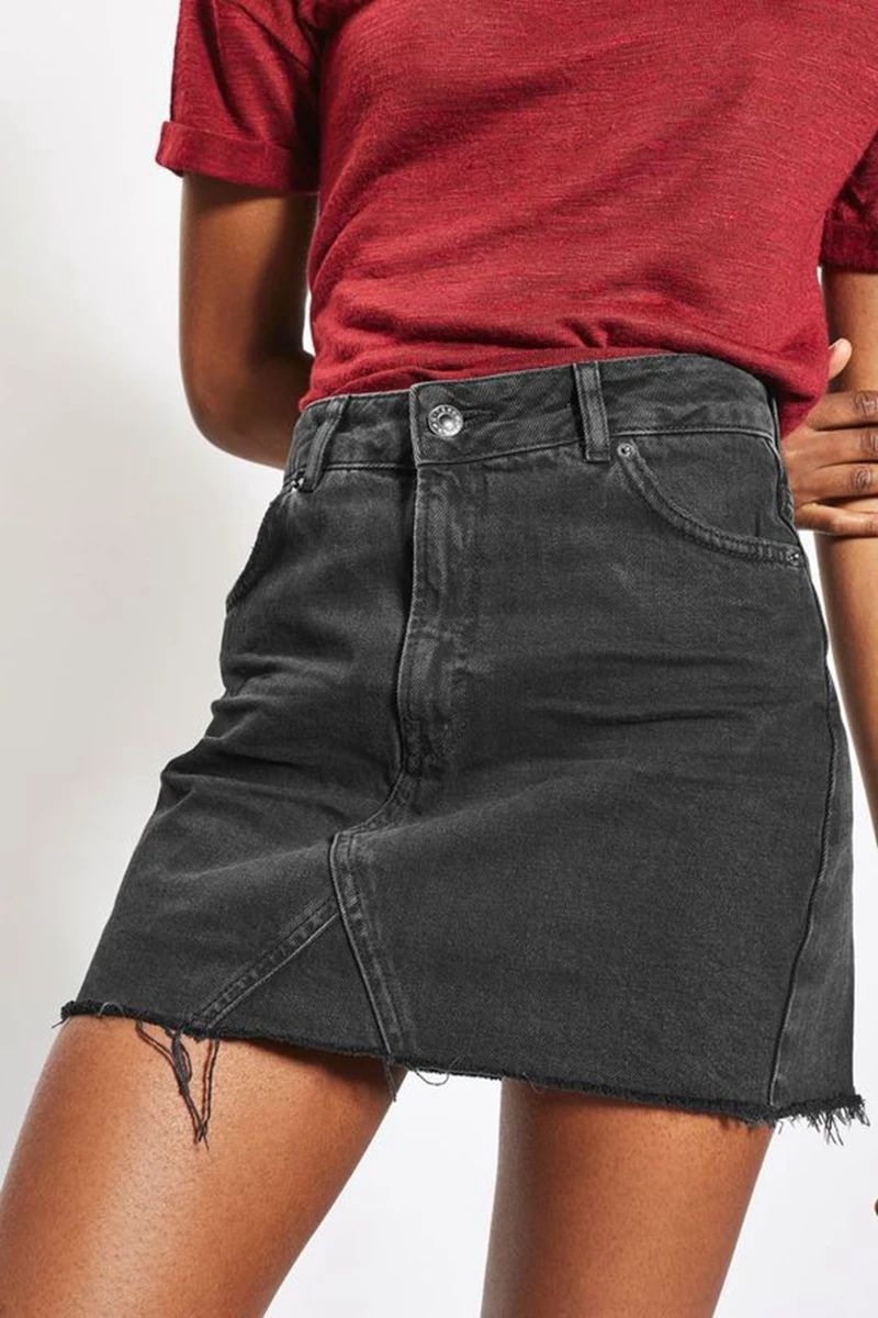 Женские Летние черные повседневные мини-юбки трапециевидной формы с высокой талией, джинсовые юбки с карманами на пуговицах, Универсальные джинсовые юбки Saias
