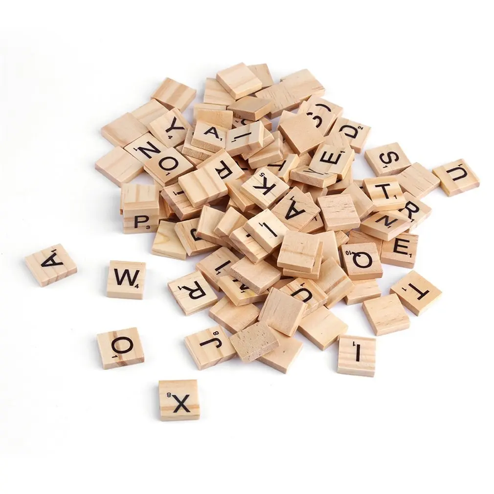 

100Pcs/set Wooden Alphabet Scrabble Puzzles Tiles Black Letters & Numbers For Crafts Wood Stickers Decorations Children Toy