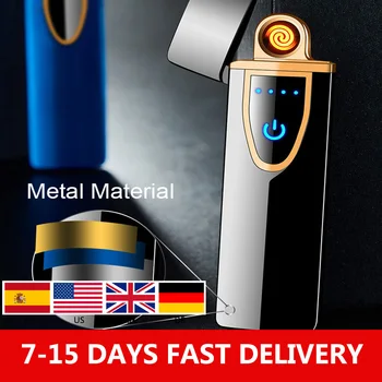 

1pc Charging Lighter Metal Touch Induction Windproof Electronic Ultra-thin USB Cigarette Lighter Custom