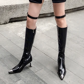 

Brand Women Knee High Boots 2020 Autumn Winter Warm Vintage Cow leather Long Boots Female Party Shoes Woman high heels Boots